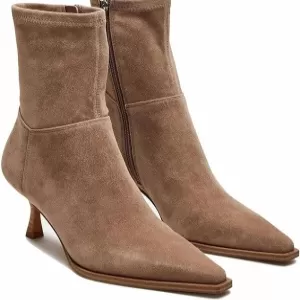 Goiphrri Women's Ankle Boots – Stiletto High Heel Pointed Toe Booties with Side Zipper (Brown)