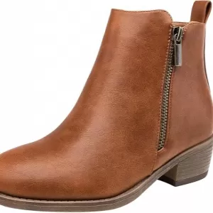 Jeossy Women's 905 Ankle Boots – Low Heel Short Booties with Side Zipper (Yellow Brown)