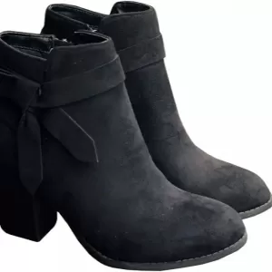 PiePieBuy Women's Tie Knot Chelsea Ankle Boots – Stacked Heel Closed Toe Booties with Side Zipper