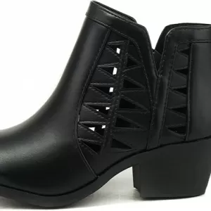 Soda Chance Women's Perforated Cut Out Ankle Booties – Stacked Block Heel Boots with Wide Fit Available