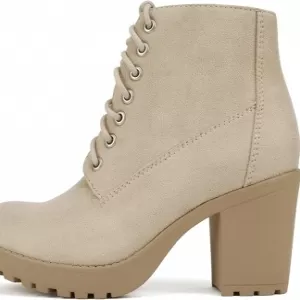 Soda Second Lug Sole Combat Ankle Booties – Chunky Block High Heel Lace Up Boots with Side Zipper