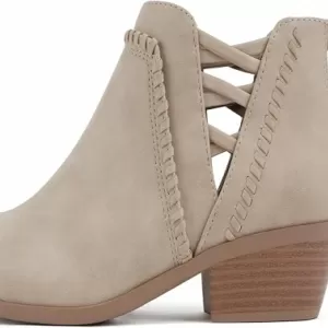 Soda Sincere Women's Low Ankle Heel Bootie – Elastic Cross Straps Booties with Wide Fit Available (Natural Nubuck)