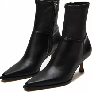 Women's Pointed Toe Kitten Heel Boots – Brown Suede Fall Ankle Boots with Side Zip (Black)