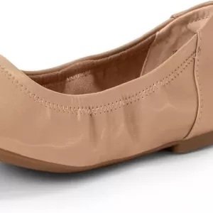 Amazon Essentials Women's Belice Ballet Flats – Comfortable Slip On Round Toe Shoes with Memory Foam (Beige)