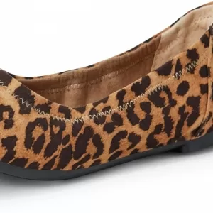 Amazon Essentials Women's Belice Ballet Flats – Comfortable Slip On Round Toe Shoes with Memory Foam (Leopard)