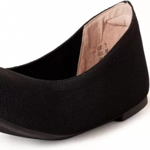 Amazon Essentials Women's Breathable Knit Ballet Flat – Round Toe Cushioned Slip On Shoes (Black)