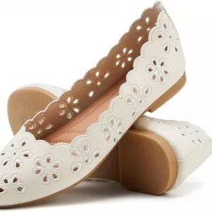 FRACORA Women's PU Leather Ballet Flats – Breathable Round Toe Slip On Dress Shoes with Memory Foam