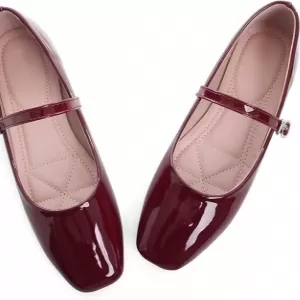 LUXINYU Women's Slip on Mary Jane Flats – Classy Round Toe Solid Classic Ballet Dance Shoes (Red)