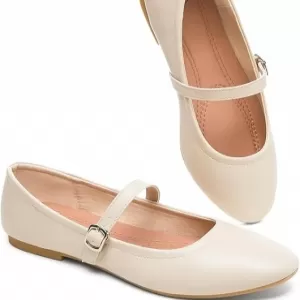 Mary Janes Flats for Women – Black Dress Shoes with Memory Foam Insole & Adjustable Buckle Strap