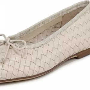 Sam Edelman Women's Ruthie Woven Flats – Square Toe Leather Ballet Flat Slip On Shoes (Modern Ivory)