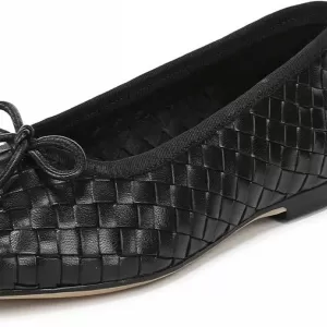 Sam Edelman Women's Ruthie Flats – Woven Leather Square Toe Ballet Flat Slip On Shoes (Black)