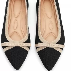 Flats for Women – Pointed Toe Knit Foldable Ballet Shoes Dressy Comfortable Slip On for Office Work