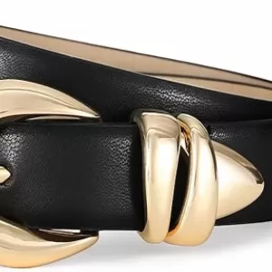 AI DEEBLUE Fashion Waist Belt: Leather Belt with Gold Buckle, Black