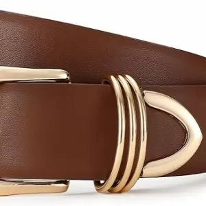 Faux Leather Belt for Women: Gold Buckle Casual Belt, Brown
