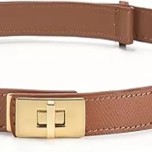 HATOFES Adjustable Skinny Leather Belt: Turn Lock, Caramel/Gold
