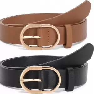 JASGOOD Leather Belt: Gold Buckle, Black and Brown 2 Pack