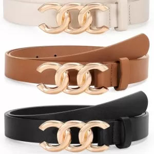 TRIWORKS 3 Pack Leather Belt: Women's Waist Belt with Gold Buckle