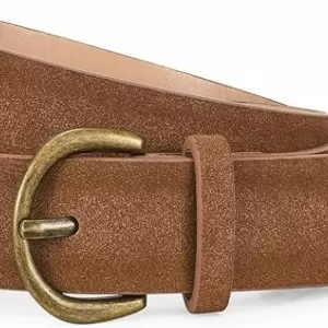 TRIWORKS Suede Leather Belt: Vintage Bronze Buckle, Brown