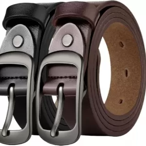2 Pack Leather Belt: Women's Waist Belt with Pin Buckle, Black/Brown