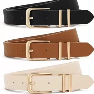 XZQTIVE 3 Pack Leather Belts: Women's Waist Belt with Gold Buckle