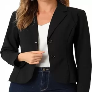 Allegra K Women's Work Office Blazer – Stretch Lapel Collar Long Sleeve Knit Suit Jacket