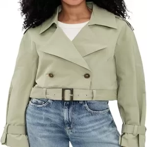 [BLANKNYC] Women's Business As Usual Jacket – Cropped Trench Coat with Belt Details & Welt Pockets