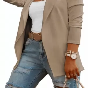 Women's Casual Long Sleeve Knit Blazer – Solid Color Open Front Blazer Jacket for Work Office