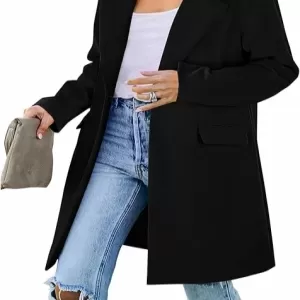 PRETTYGARDEN Women's 2026 Long Blazer Jacket – Long Sleeve Lapel Pockets Loose Fit Work Casual Outerwear