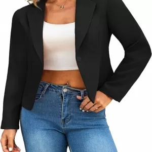Traleubie Cropped Blazer for Women – Lightweight Fully Lined Long Sleeve Notch Lapel Business Casual Suit Jacket