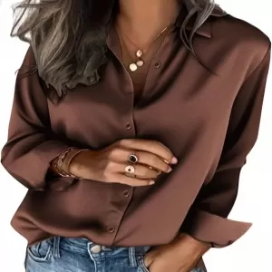 Zeagoo Women's Satin Blouse – Silk Button Down Shirt, Long Sleeve Business Casual Top