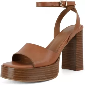 ANFEE Platform Chunky High Heels for Women – Open Toe Ankle Strap Block Heeled Sandals for Wedding & Party