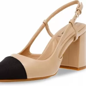 Anne Klein Women's Brooklyn – Slingback Pump with Block Heel & Pointed Cap Toe, Adjustable Ankle Buckle