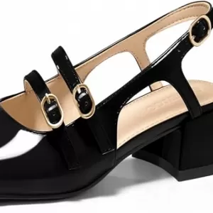 Coutgo Mary Jane Chunky Low Heels – Slingback Pumps Closed Square Toe Wedding Dress Shoes for Women