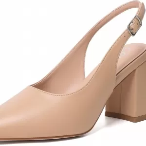 Mostrin Block Slingback Heels for Women – Pointed Closed Toe Chunky Heels Office Work Business Casual Pumps