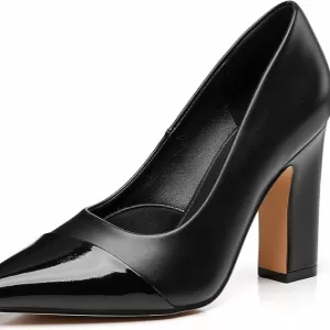 Trary Heels for Women – Closed Pointed Toe Chunky Pumps Block High Heels Comfortable Slip On Dress Office Shoes