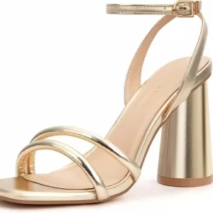 Women's Block High Heel Square Toe Sandals – Ankle Strap Chunky Heeled Shoes with 3.5
