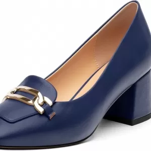 Women's Low Chunky Block Heel Square Toe Slip On Pumps – Comfortable Dress Shoes for Work & Office