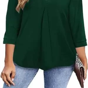 Newchoice Collared V Neck 3/4 Sleeve Shirt – Business Casual Tops Loose Work Blouse M-3XL