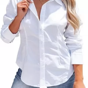siliteelon Button Down Long Sleeve Shirt – Wrinkle Free Collared Work Office Blouse Corset Top