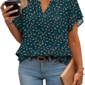 Zeagoo Chiffon V Neck Blouse – Petal Short Sleeve Dressy Casual Summer Work Top