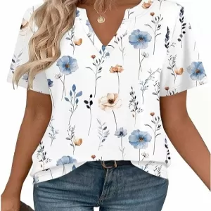 Zeagoo Women's V Neck Short Sleeve Top – Asymmetrical High-Low Hem Dressy Casual Business Blouse