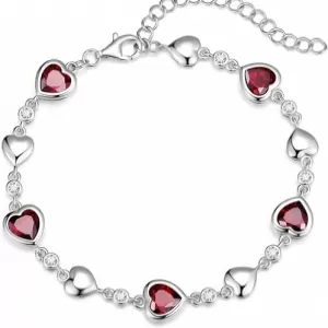 Carleen 5 Heart Station Birthstone Bracelet – 925 Sterling Silver, Garnet, 7+1.2