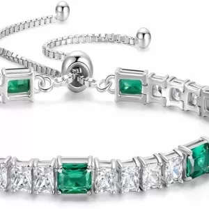 FANCIME Birthstone Tennis Bracelet – 4x6mm Gemstone, Sterling Silver, Bolo Adjustable 5.5-9.5