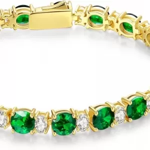 FANCIME 4mm Birthstone Tennis Bracelet – 14K Gold Plated, Sterling Silver, 7