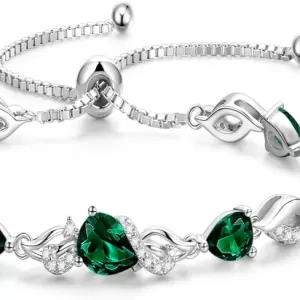 FANCIME Teardrop Tennis Bracelet – May Emerald Birthstone, Sterling Silver, Bolo Adjustable
