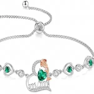 FANCIME Mom Rose Heart Bracelet – May Emerald Birthstone, Sterling Silver, Mother's Day Gift