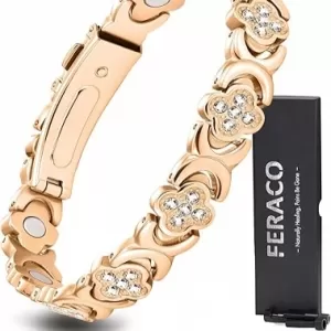 Feraco Magnetic Copper Bracelet – 3800 Gauss Neodymium, 99.99% Copper, Infinity Clover CZ, Adjustable