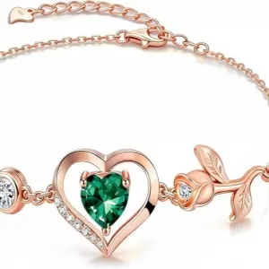 JACUPO Rose Heart Moissanite Bracelet – 1CT, S925 Silver, 18K Rose Gold, May Birthstone, Anniversary Gift