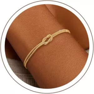 KOHOTA Stackable Layered Bracelet Set – 14K Gold Plated, Heart/Pearl/Knot/Chain, Adjustable
