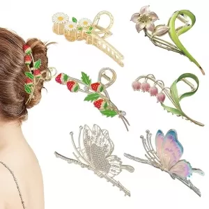Cysincos Metal Hair Clips – 6 Pcs, Butterfly & Flower Designs, Strong Durable